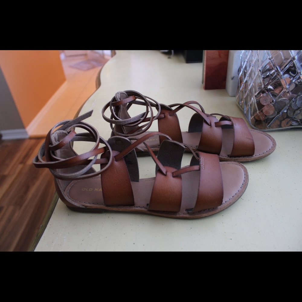 Dark Tan Ankle Lace Sandals